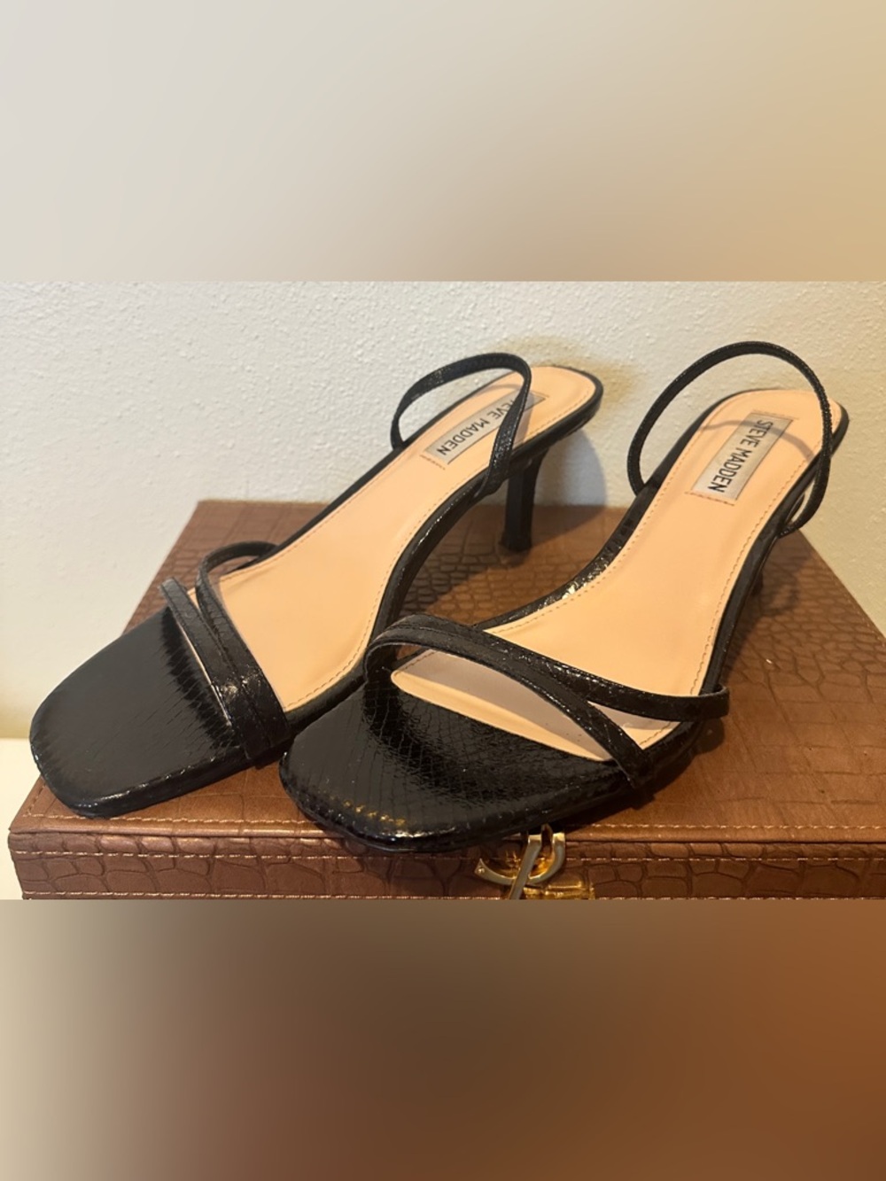 Steve Madden Black Strappy Kitten Heel Sandals
